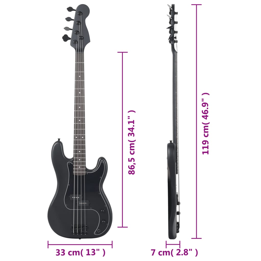 Chitara bass electrică începători, cu husă, negru, 4/4 46"