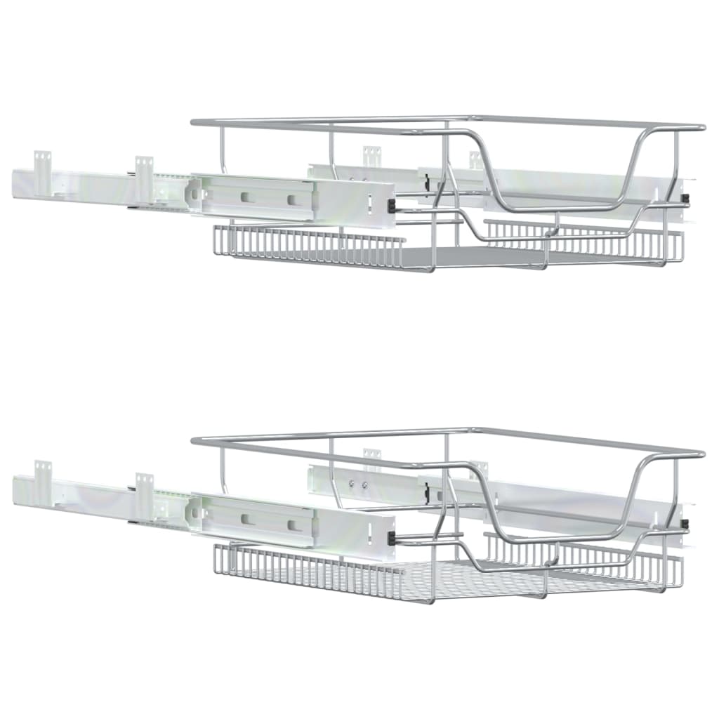 Coșuri retractabile din sârmă, 2 buc., argintiu, 45 cm