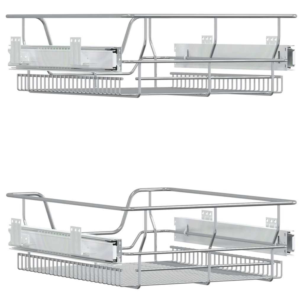Coșuri retractabile din sârmă, 2 buc., argintiu, 45 cm