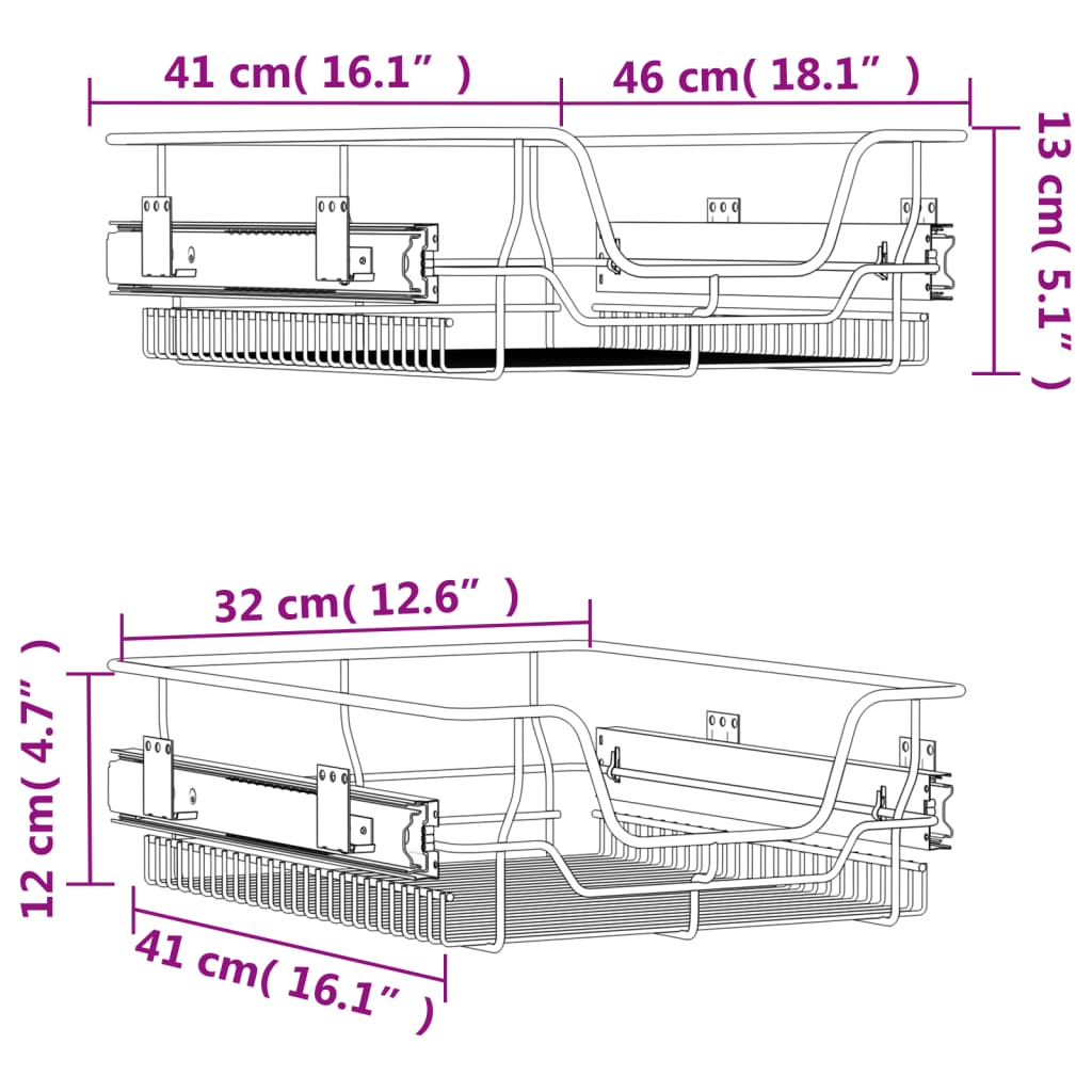 Coșuri retractabile din sârmă, 2 buc., argintiu, 45 cm