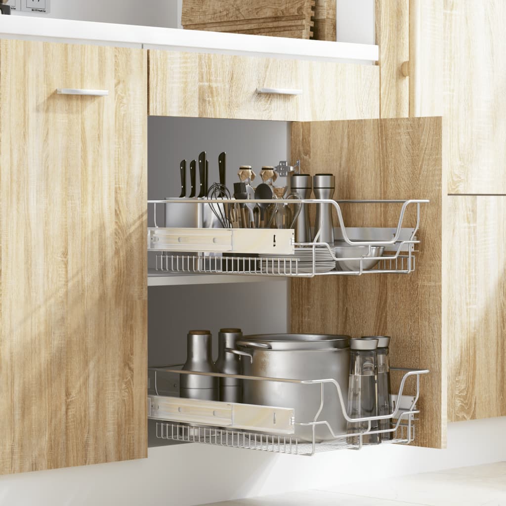 Coșuri retractabile din sârmă, 2 buc., argintiu, 45 cm