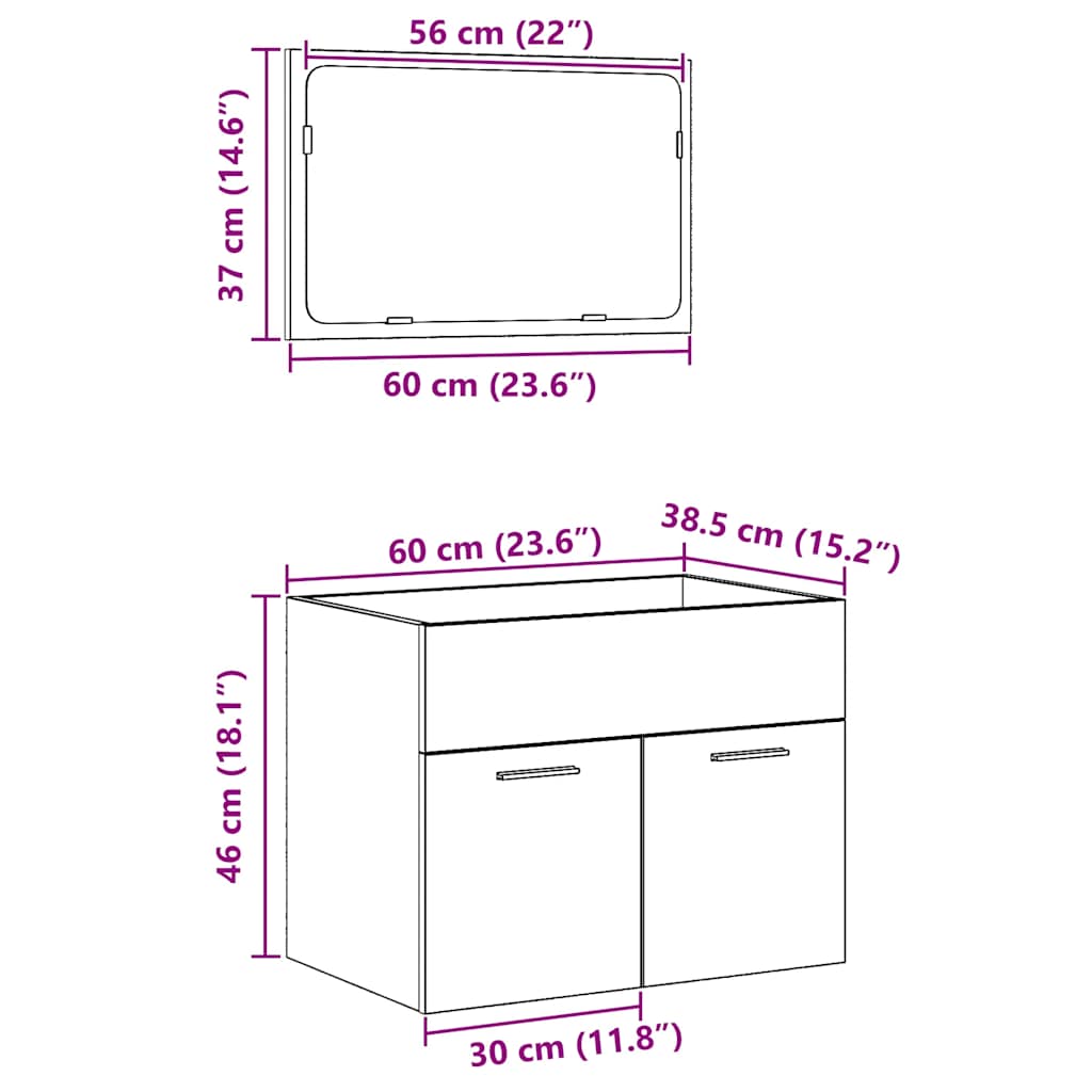 Set mobilier de baie, 2 piese, stejar artizanal, lemn prelucrat