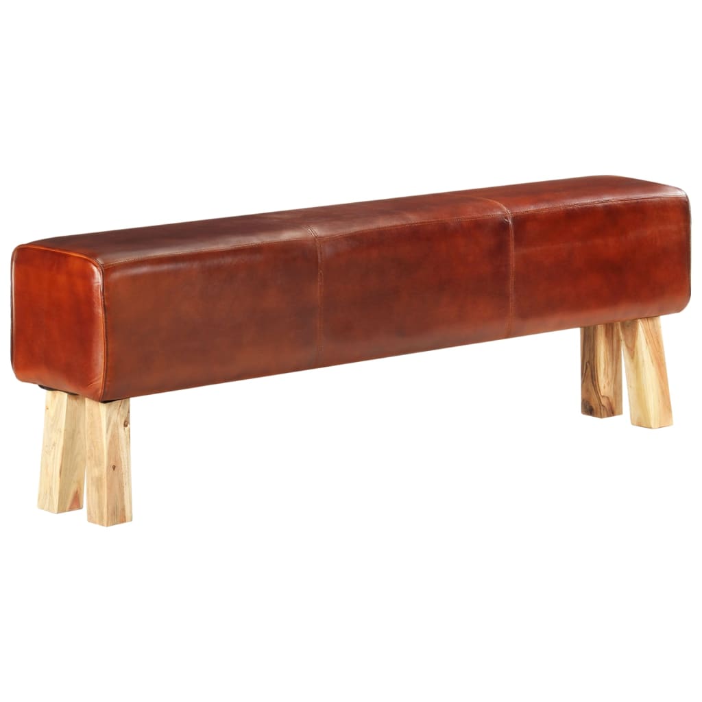 Bancă bok gimnastică maro 160 cm piele naturală/lemn acacia